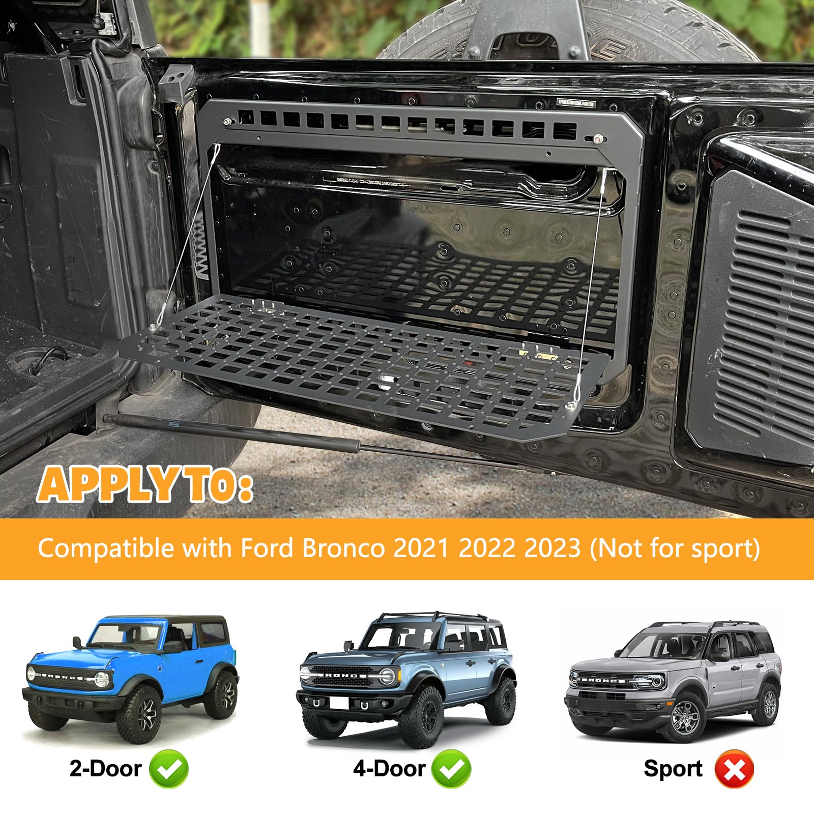 Rear Tailgate MOLLE Panel For Ford Bronco (2021-2025) - Metal Storage Panel With Pouch & Bottle Holder