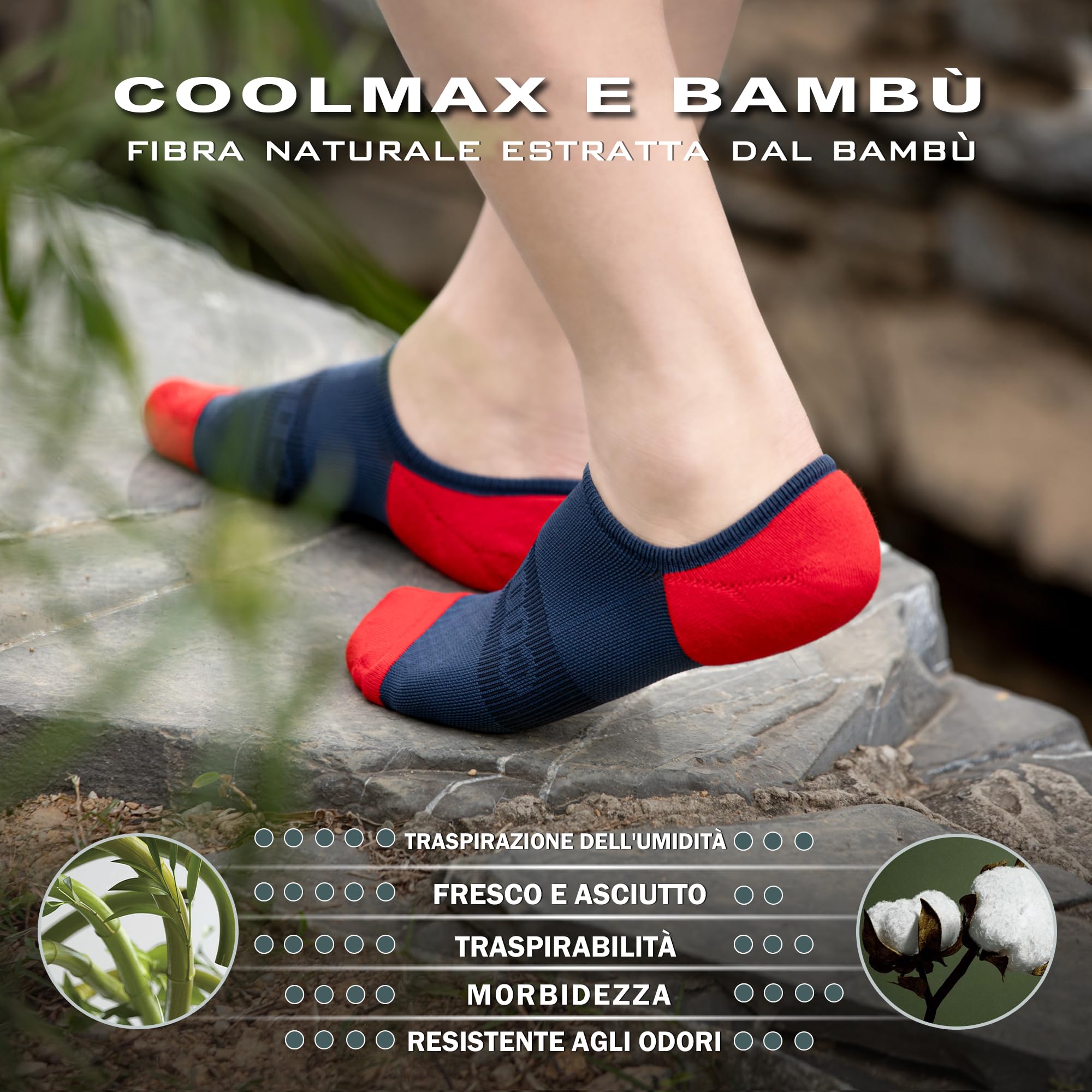 BRISIRA Coolmax Bamboo Fantasmini Uomo Donna 5 Paia Compressione Running Sportivi Calzini Corti Anti Vesciche Traspirante Calze Corte Mocassini Sneaker