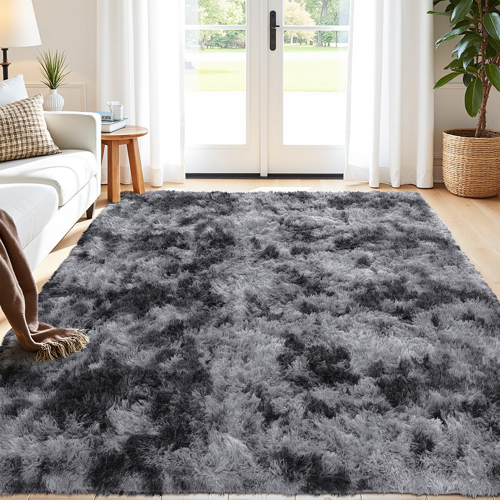 Enyhom Fluffy Washable Rugs Living Room 160x230 cm, Dark Grey, Anti Slip