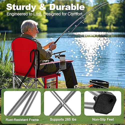 Miniatura 5 de Sillas plegables de camping Oxford 600D, silla portátil para exteriores con bolsa refrigeradora, portavasos y bolsillo de almacenamiento para