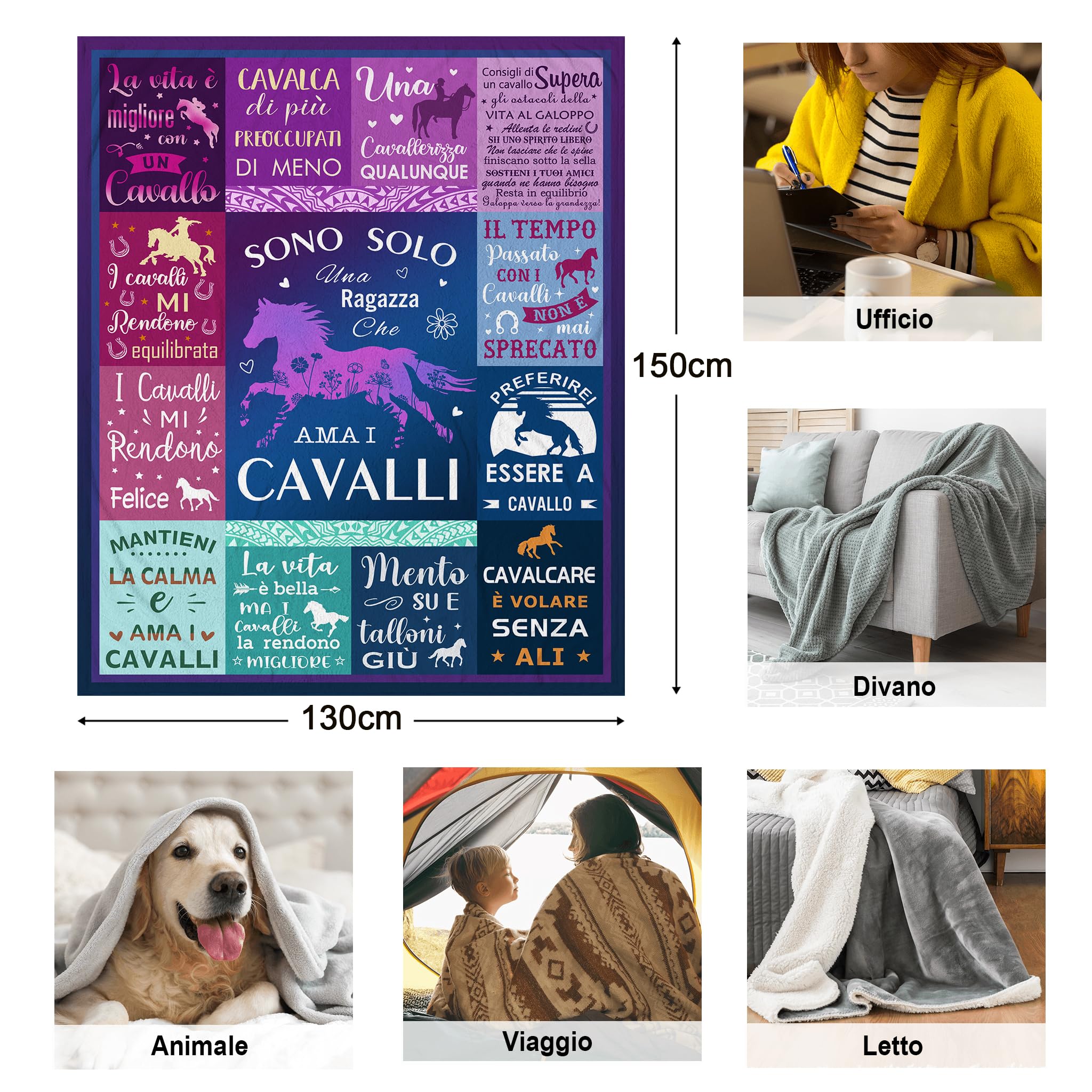 Yesibrd Regalo per amanti dei cavalli, Regalo per Donne, Ragazze e Appassionate di Equitazione, Regali Donna/Amica, Ragazza Compleanno, Coperta a Tema Cavalli 150x130CM