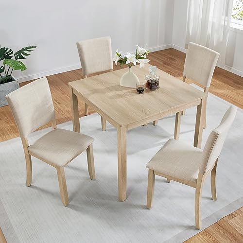Miniatura 8 de KEIKI Juego de mesa de comedor de altura estándar de 6 piezas con mesa rectangular, 4 sillas tapizadas, banco, para 6 personas, juego de mesa de