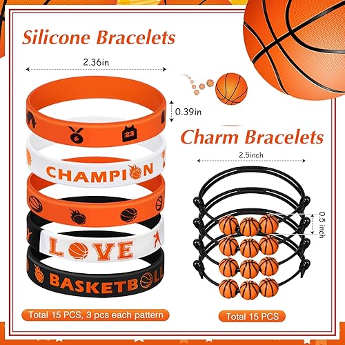 Miniatura 2 de Aoriher Regalos de fiesta deportiva de baloncesto para niños, 15 juegos de pulseras deportivas de silicona, mini bola antiestrés, llavero temporal