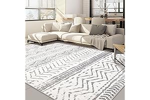 5x7 Washable White Rug for Living Room - Modern Grey White Moroccan...