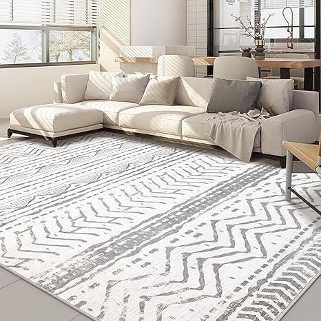 Nakagishi 5x7 Area Rug Living Room: Machine Washable Boho Large Neutral Farmhouse Stain Resistant Indoor Floor Rugs Moroccan Carpet for Bedroom Nursery Dorm Classroom Playroom Dining Room- Grey White