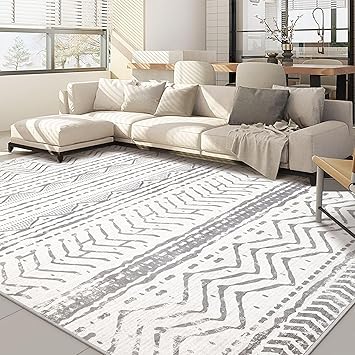 Nakagishi 5x7 Area Rug Living Room: Machine Washable Boho Large Neutral Farmhouse Stain Resistant Indoor Floor Rugs Moroccan Carpet for Bedroom Nursery Dorm Classroom Playroom Dining Room- Grey White