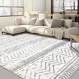 Nakagishi 5x8 Area Rug Living Room: Washable Boho Large Neutral Soft Rugs Farmhouse Stain Resistant Modern Indoor Non-Slip Carpet for Bedroom Nursery Kids Playroom Office Dining Room Dorm- Gray White