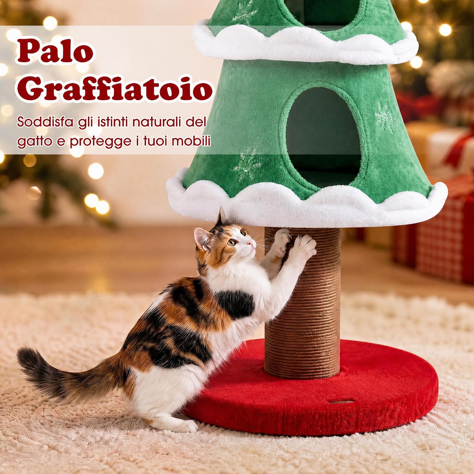 COSTWAY Albero Tiragraffi per Gatti con 2 Cucce, 49 x 49 x 130 cm