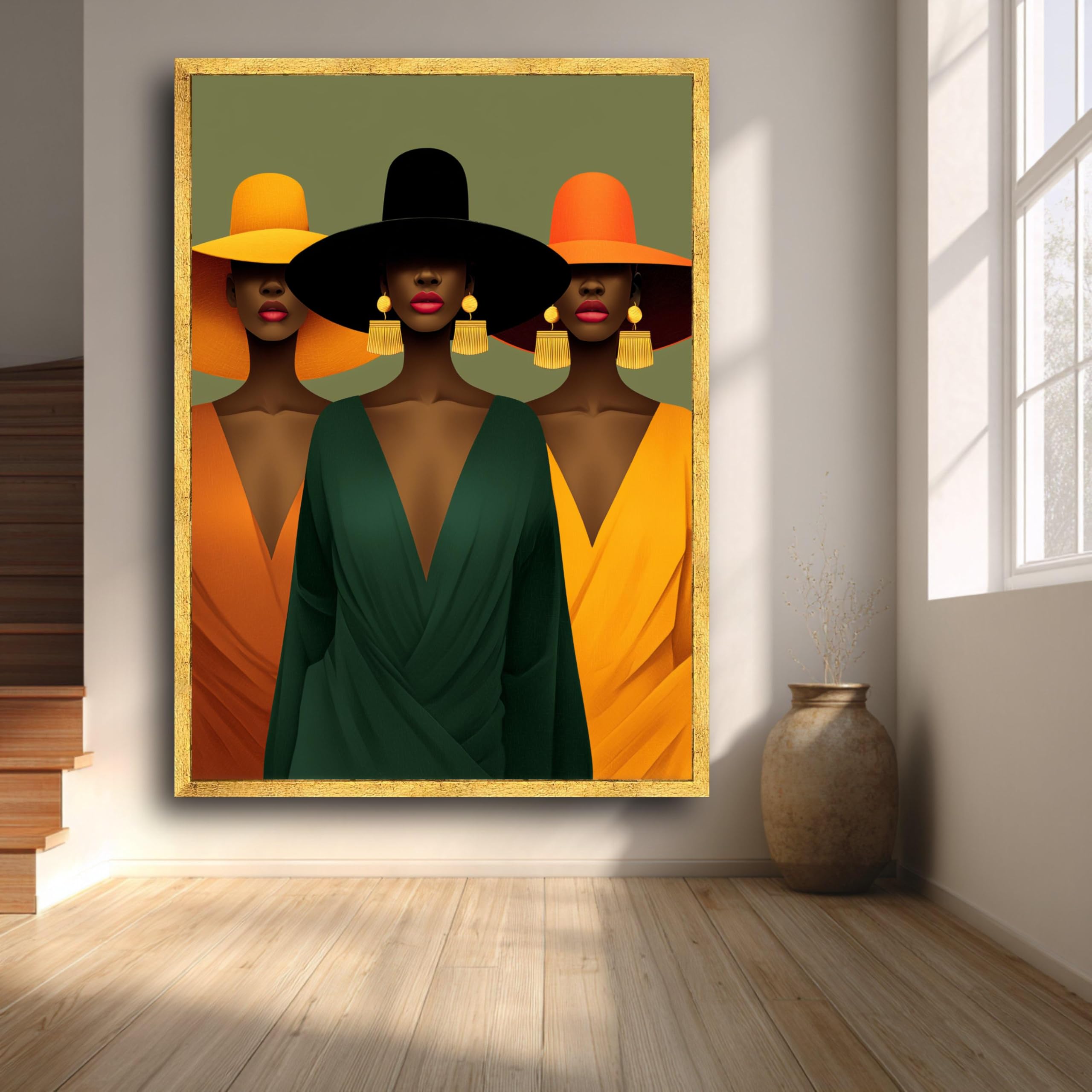 LMYCHENG Obraz na płótnie z kobiecym trio obraz mody portret kobiety obraz olejny obrazy sztuki współczesnej do dekoracji wnętrz (30 x 40 cm / ramka wewnętrzna).