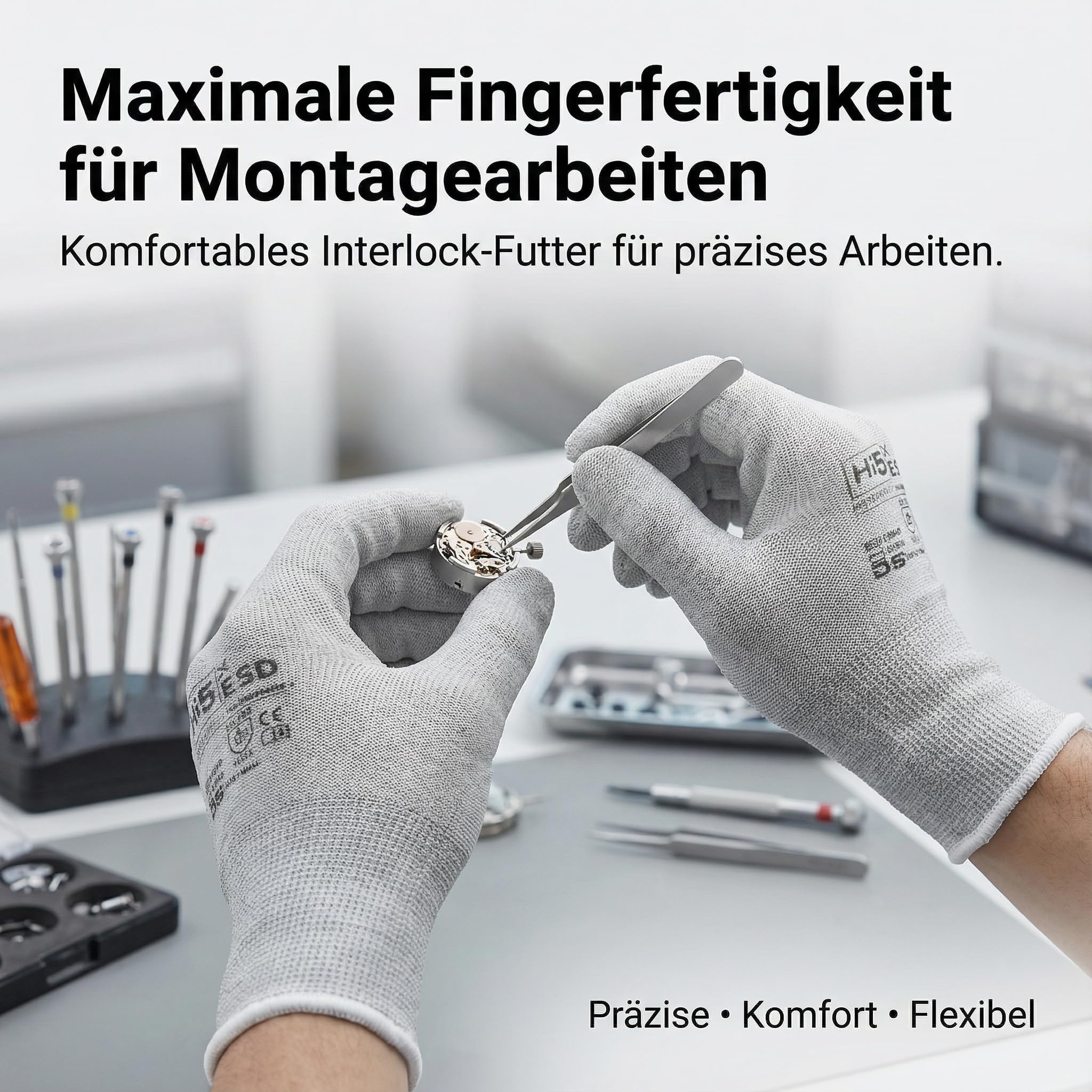 Hi5 DS SafetyWear X-ESD Arbeitshandschuhe – 13G Carbonfaser/Elasthan – ESD geeignet – EN 388:1121X – hohe Fingerfertigkeit Level 5 – Montage & Elektronik – weiß (M, 120, stück)