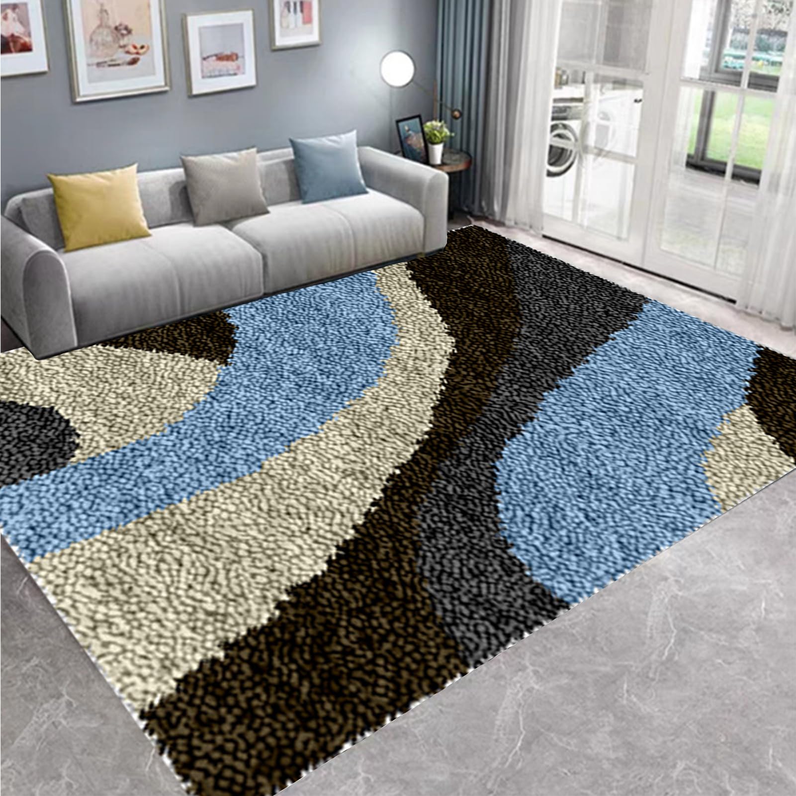 Kit DIY Tapis Point Noué - 43x43 Cm - Crochet Inclus - Motif Jungle - Loisir Créatif Adultes/enfants - Housse Coussin