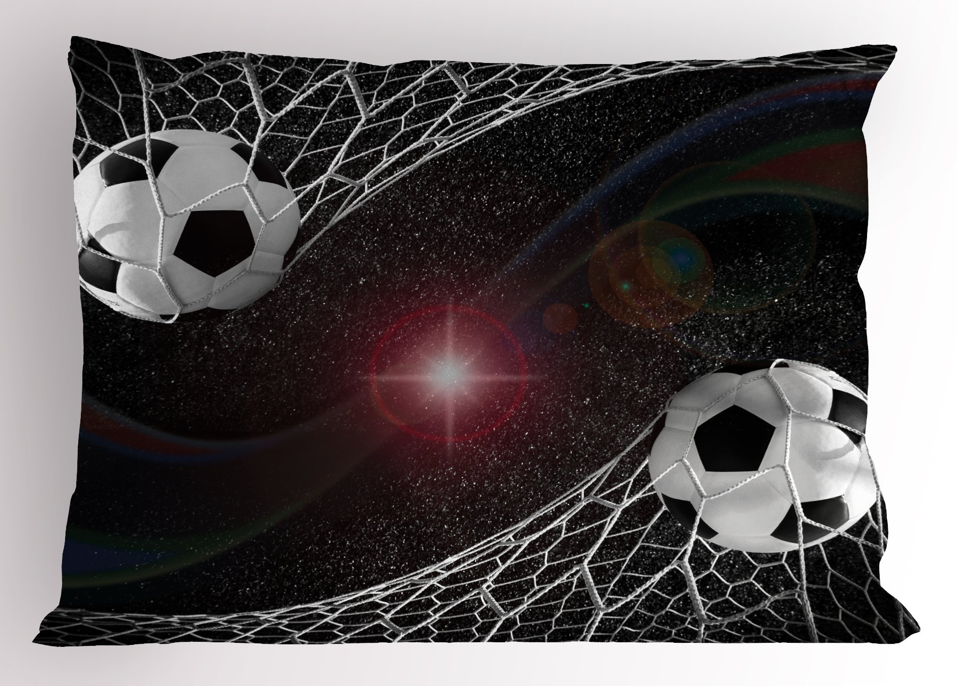 Ambesonne Teen Room Pillow Sham, Soccer Balls Goal Match Success Concept in The Outer Space Winner Glory Theme, Decorative Standard Queen Size Printed Pillowcase, 30
