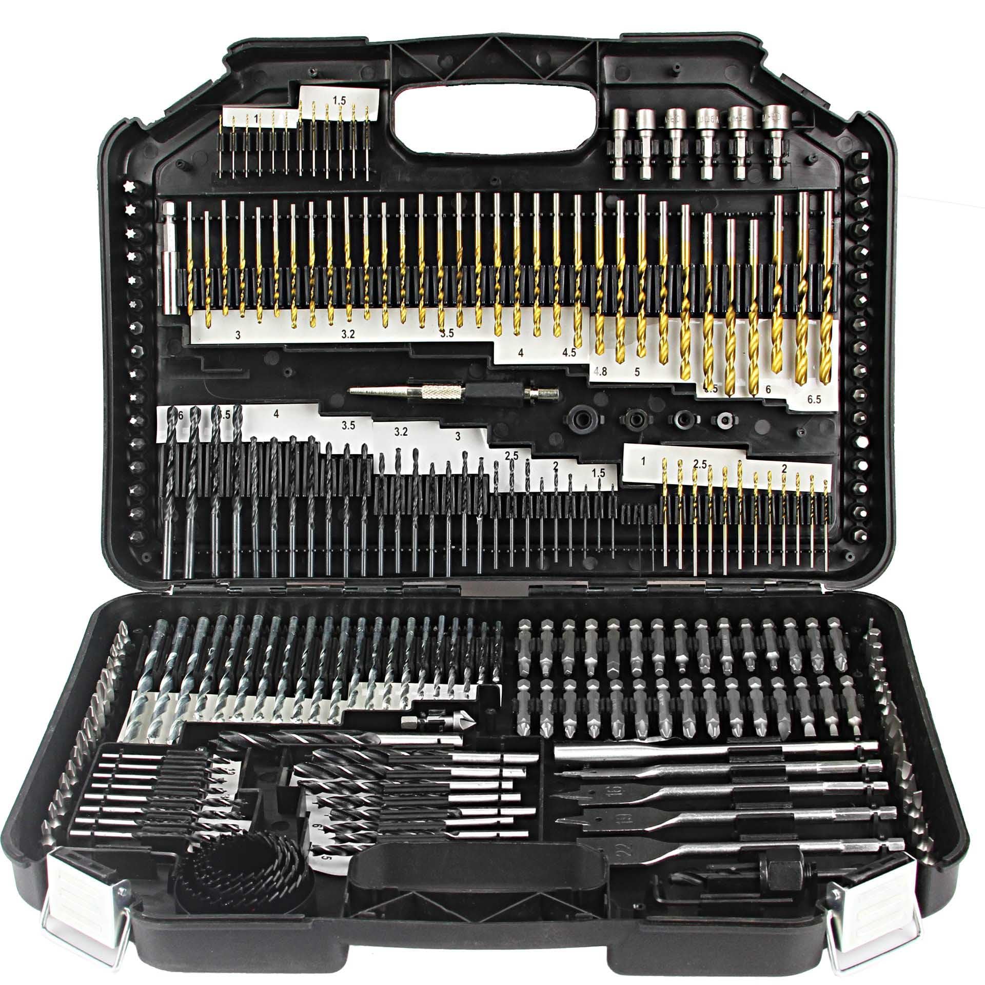 Juego de accesorios para taladro | 246 piezas | brocas para madera metal hormigón adaptadores | con maletín