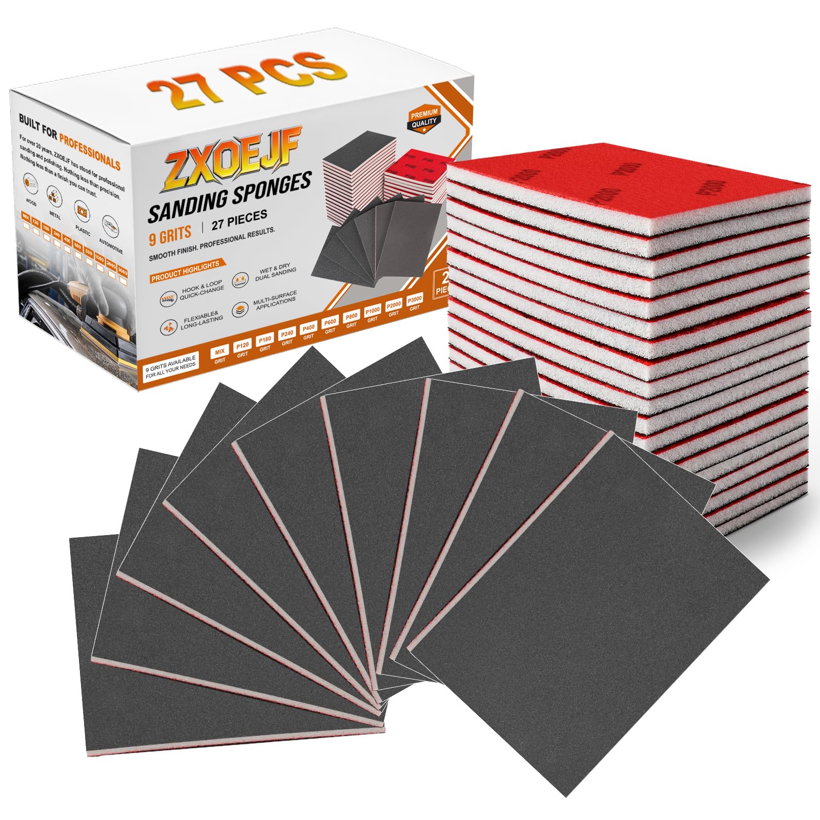 27 PCS 3x4 Inch Sanding Sponge, 2000 Grit Sandpaper Pads Sanding Blocks Set