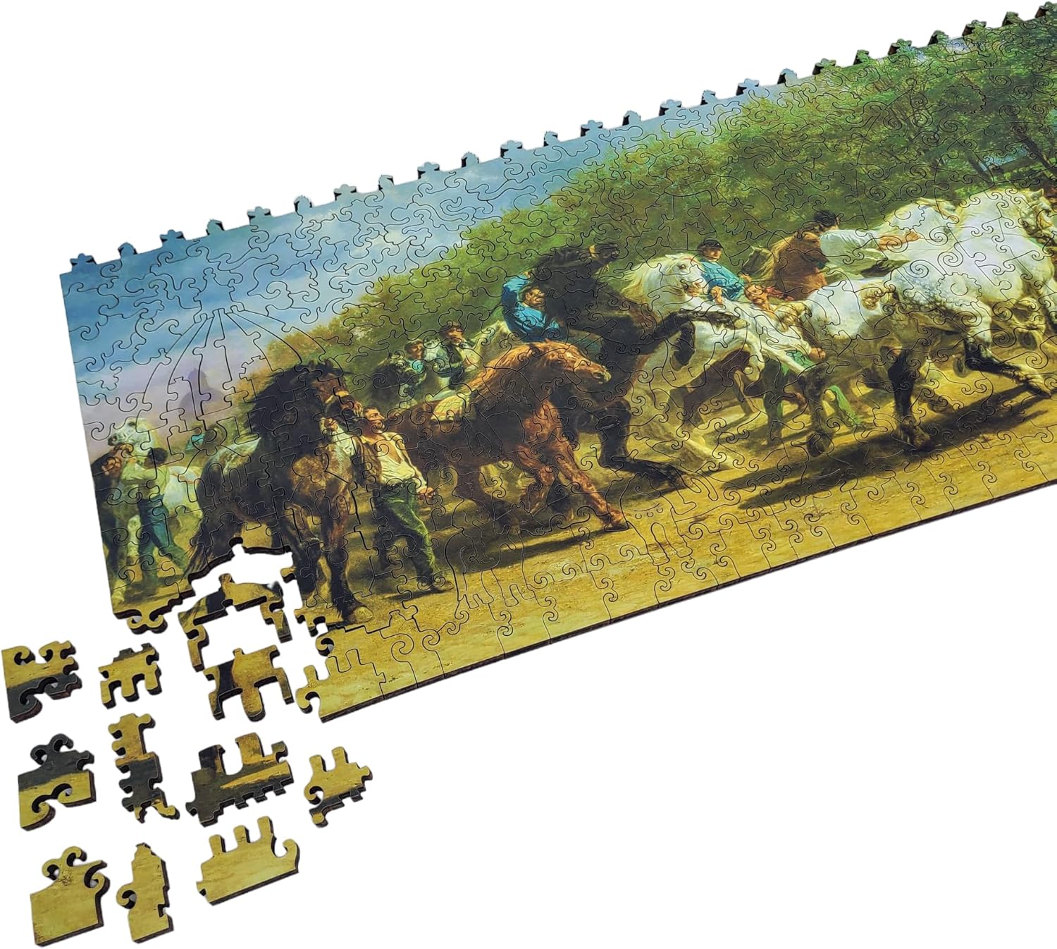 Wooden Jigsaw Puzzle for Adults - Uniquely Shaped Pieces - Made in The USA by FoxSmartBox - 325 Pieces - The Horse Fair