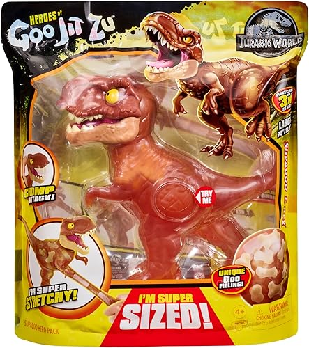 Miniatura 2 de Heroes of Goo Jit Zu Jurassic World, gran figura de dinosaurio SupaGoo T. Rex de 7.5 pulgadas elástica y blanda con ataque de morder