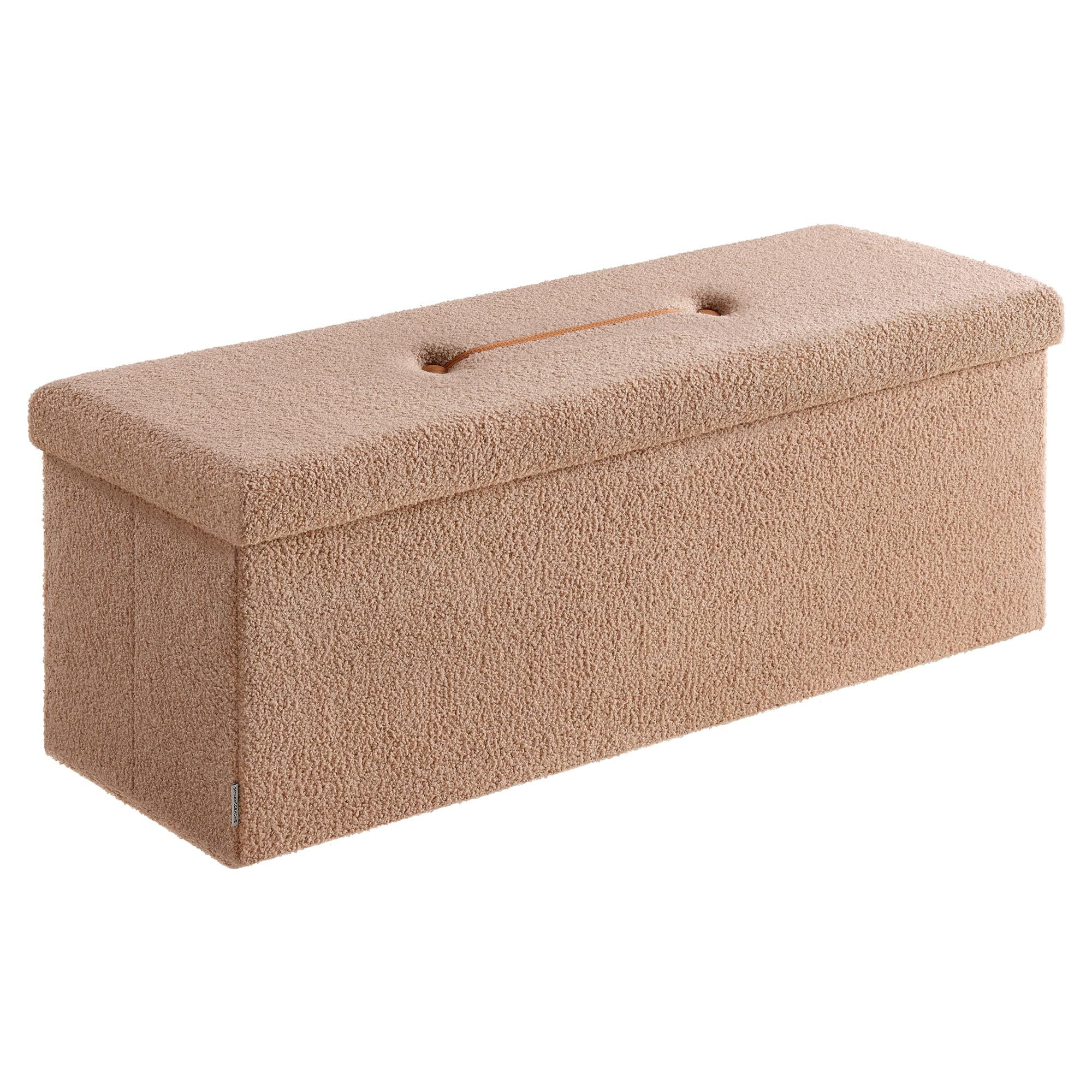 SONGMICS Cassapanca, Pouf Contenitore, Sgabello Poggiapiedi Pieghevole 38 x 110 x 38 cm, Regge fino a 300 kg, per Soggiorno, Camera da Letto, Ingresso, Marrone Cammello LSF097K01V1