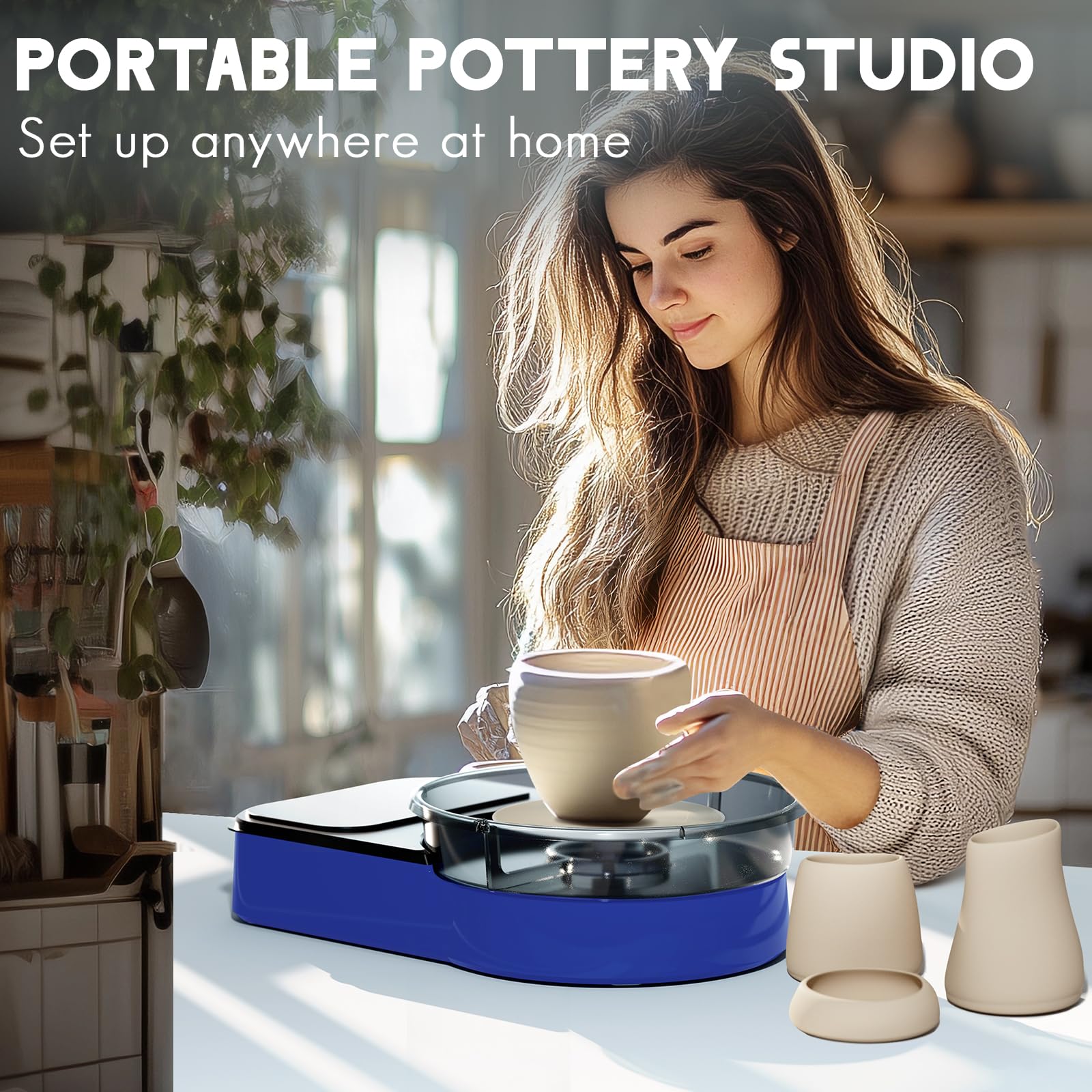 Töpferscheibe Elektrisch Set für Anfänger & Profis – Komplettes Töpferset für Zuhause mit 1kg Ton, 0-200 U/min & Zubehör, Pottery Wheel Maschine für Kreative DIY-Projekte, Blau