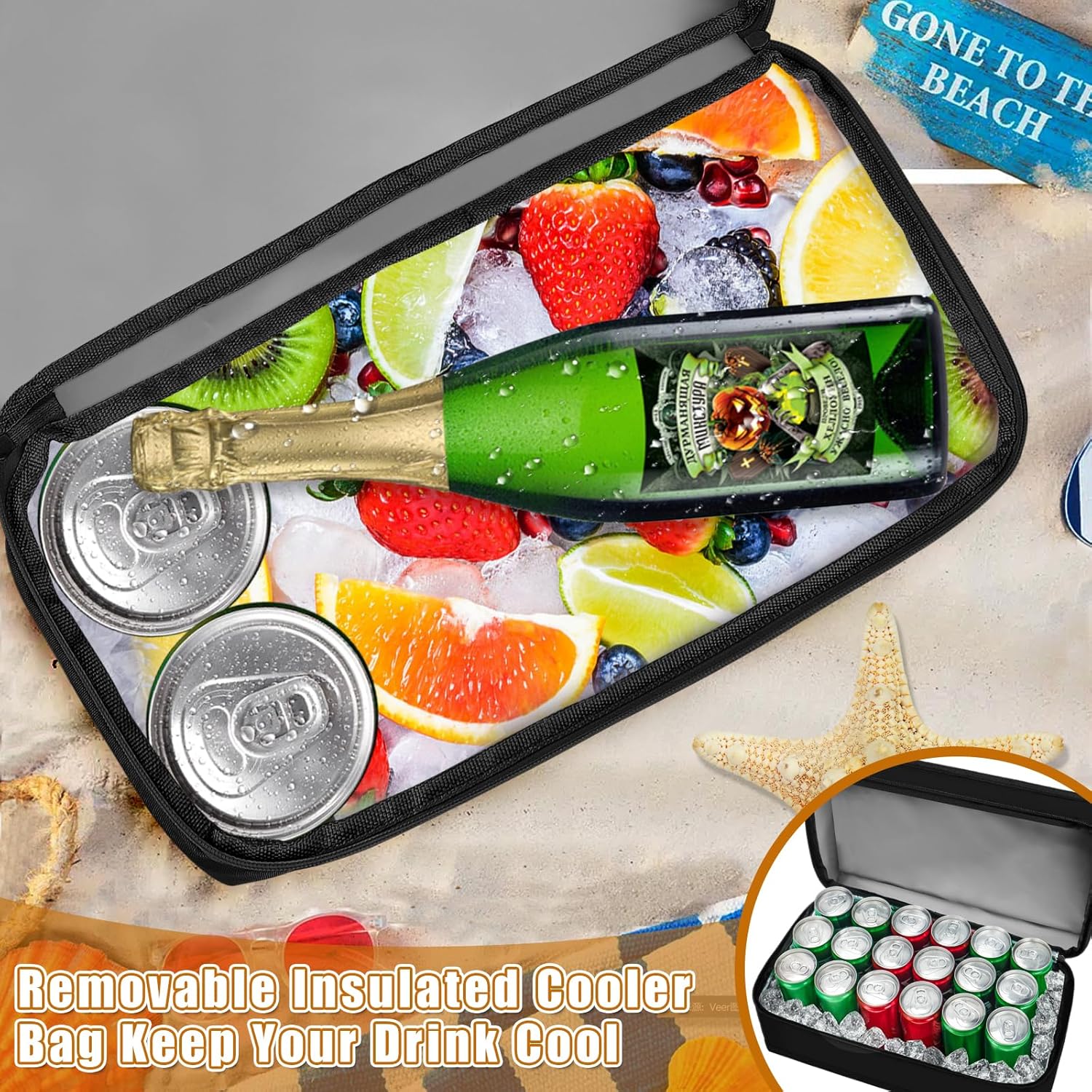 SelfTek Beach Tote Bag with Cooler compartment, Waterproof Sandproof Daily Pool Swim Travel Essentials - Image 2