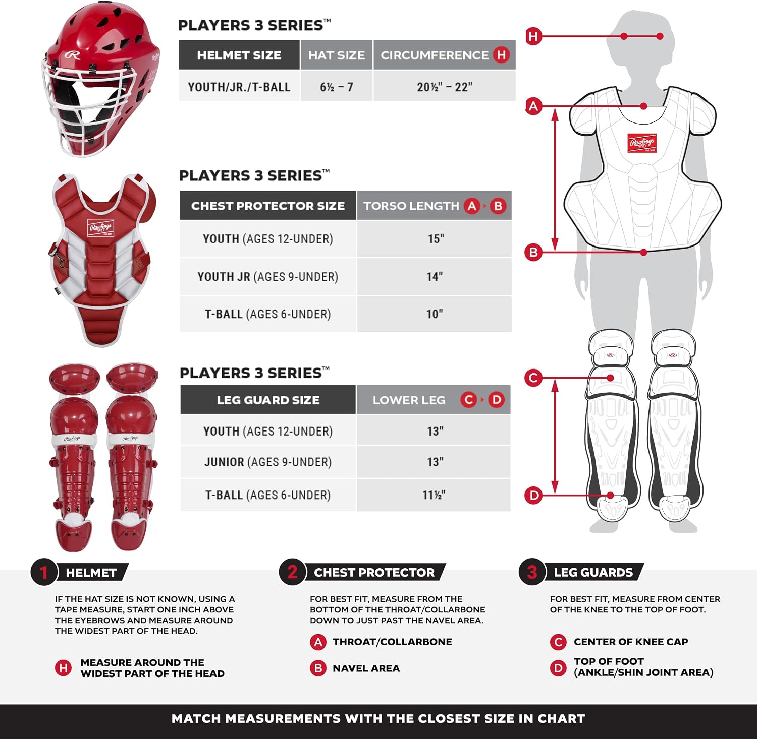 Rawlings Players 3 Series Youth Catcher's Set | Baseball/Softball/T-Ball