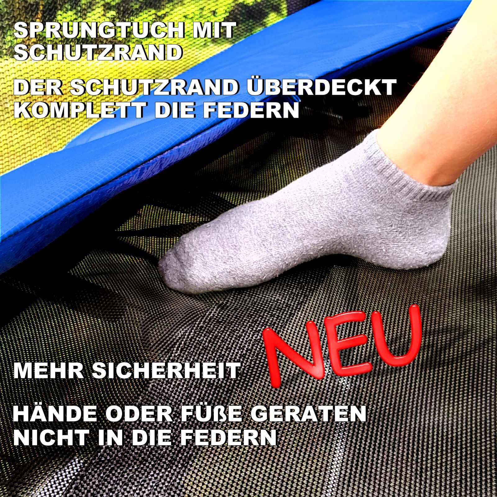 Trampolin Sprungtuch Ø 183 185 198 200 213 215 244 250 251 275 277 300 305 335 337 366 370 380 384 396 400 427 430 457 460 487 490 viele Größen Sprungmatte Ersatzsprungtuch Outdoor