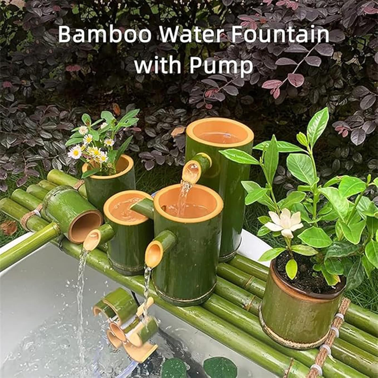 Kit de Fontaine en Bambou Faite Main, Fontaine Zen avec Roue à Eau, décoration d'eau en Circuit fermé pour Bassin de Jardin, terrasse, Cour, Vasque paysagère, 79 cm x 79 cm