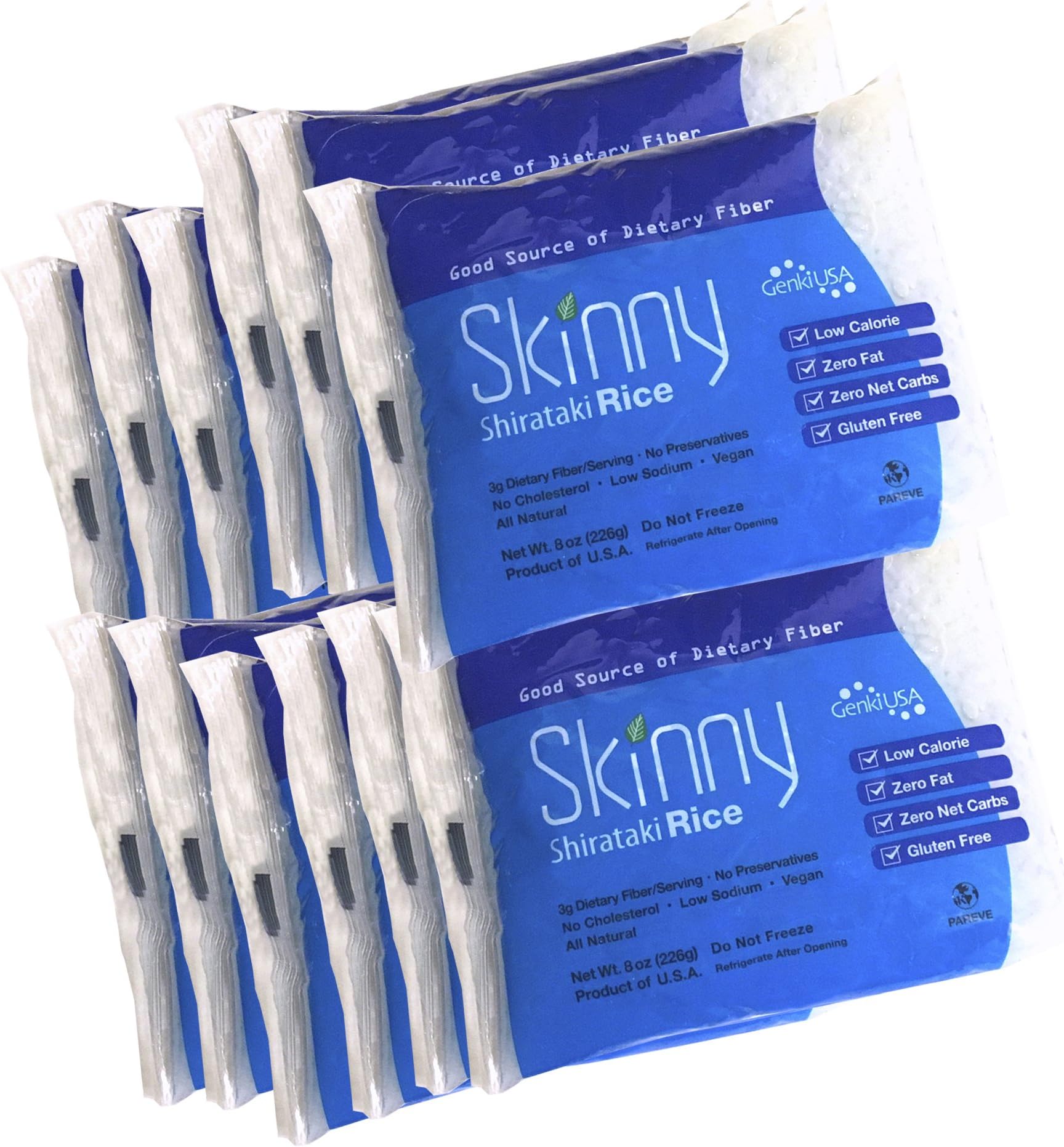 Skinny Shirataki Noodles, Pasta, Keto, Low Carb, Low Calorie, Healthy, Konjac, Konnyaku, Gluten-Free, Plant Based, Made in USA (Rice, 8 Ounce, Pack of 12)