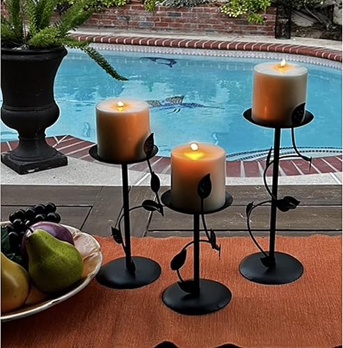 Miniatura 9 de Lilys Home Portavelas de pilar de Scrollwork contemporáneos acero soportes de velas de hierro negro juego de dos Velas no incluidas