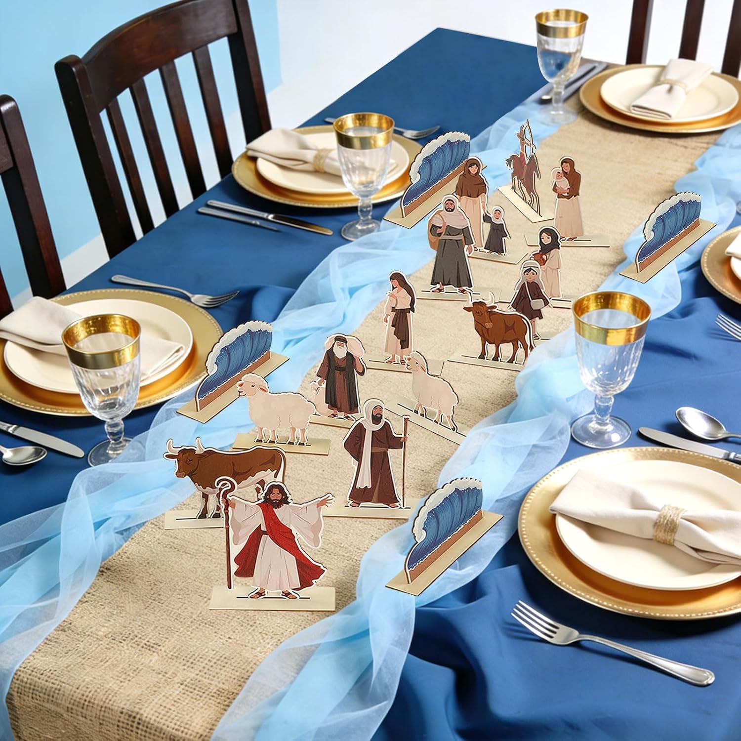 Jansun 18 Set Passover Table Decorations Wooden Passover Tabletop Centerpiece Decor Exodus Scene Set for Passover Seder Jewish Easter Home Decor Holiday Party Supplies