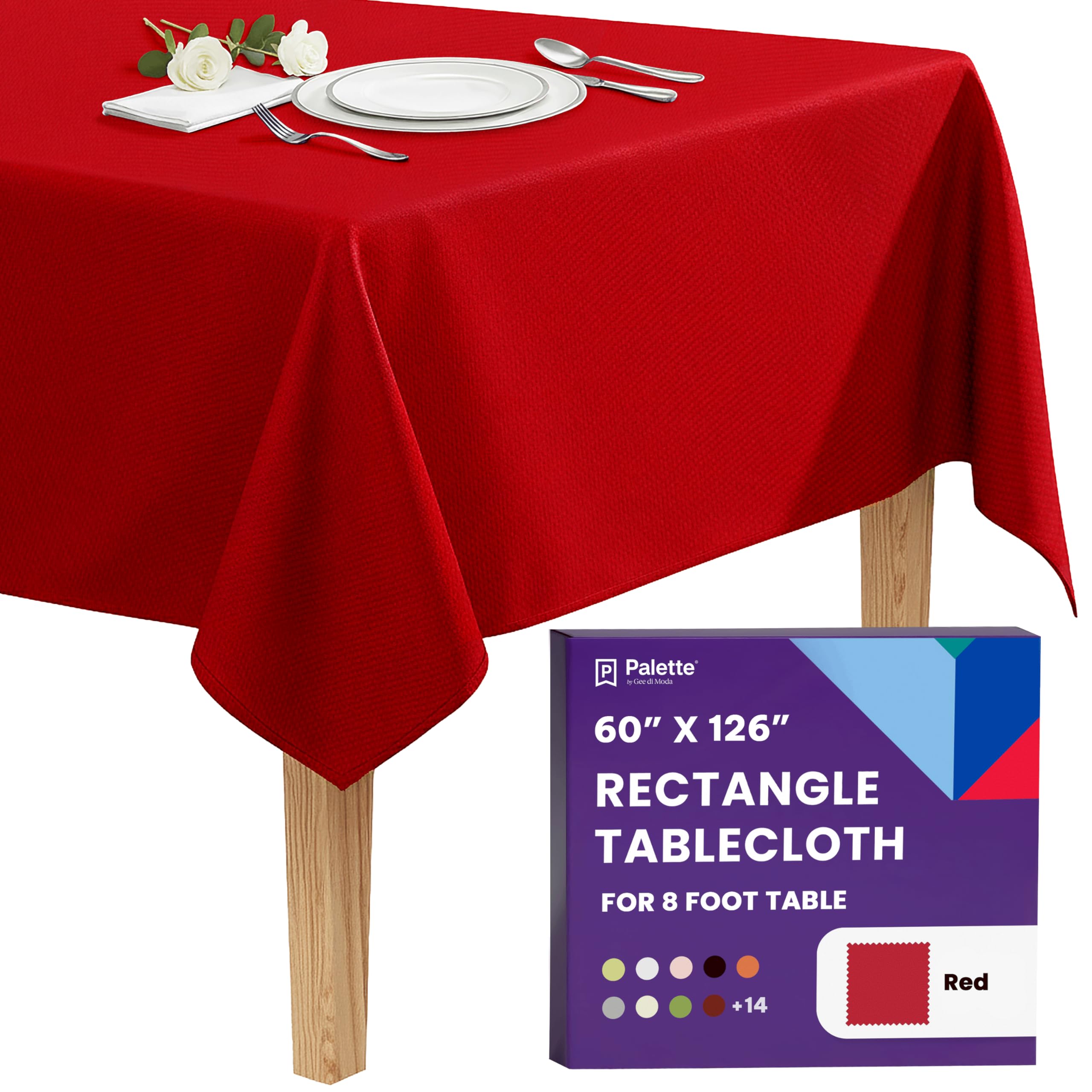 Gee Di Moda Rectangle Tablecloth - 60 x 126 Inch Red Table Cloth for 8 Foot Rectangle Tables - Heavy Duty Washable Fabric - for Holiday Party, Dinner, Weddings, Baby Shower &amp; Events