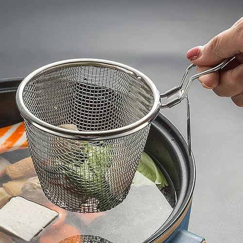Miniatura 8 de DOITOOL Cesta de acero inoxidable para freír con asa, cesta redonda de malla de alambre para freír chips franceses (6.9 x 4.3 x 3.7 in)
