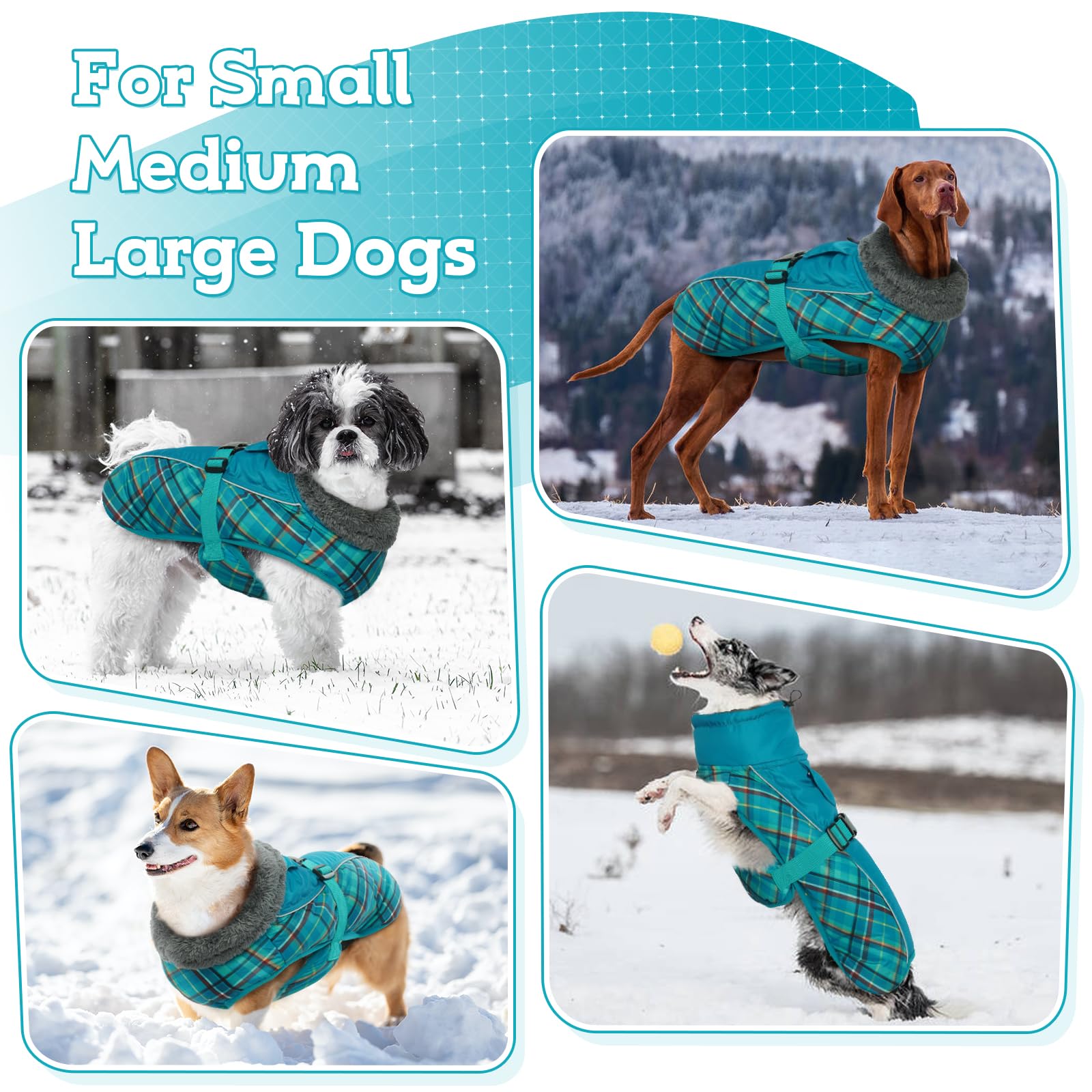 IECOii Abrigo para perro mediano, abrigo cálido para perros medianos, chaqueta de nieve impermeable resistente al viento, chaqueta reflectante de cuello alto para clima frío, chaleco acogedor, ropa de