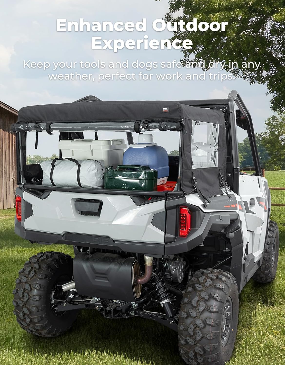 KEMIMOTO UTV Soft Cargo Camper Bed Cover Rack Compatible with Polaris General 1000 /XP 1000/4 1000 /XP 4 1000 2016-2026 Rear Camper Top Canvas Cover Accessories