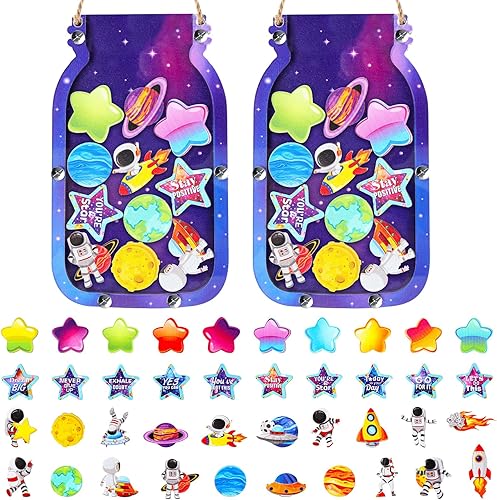 Treela Juego de 2 tarros de recompensa del espacio exterior para niños, tablón de anuncios, juego de gráficos de recompensas, tarro de entrenamiento