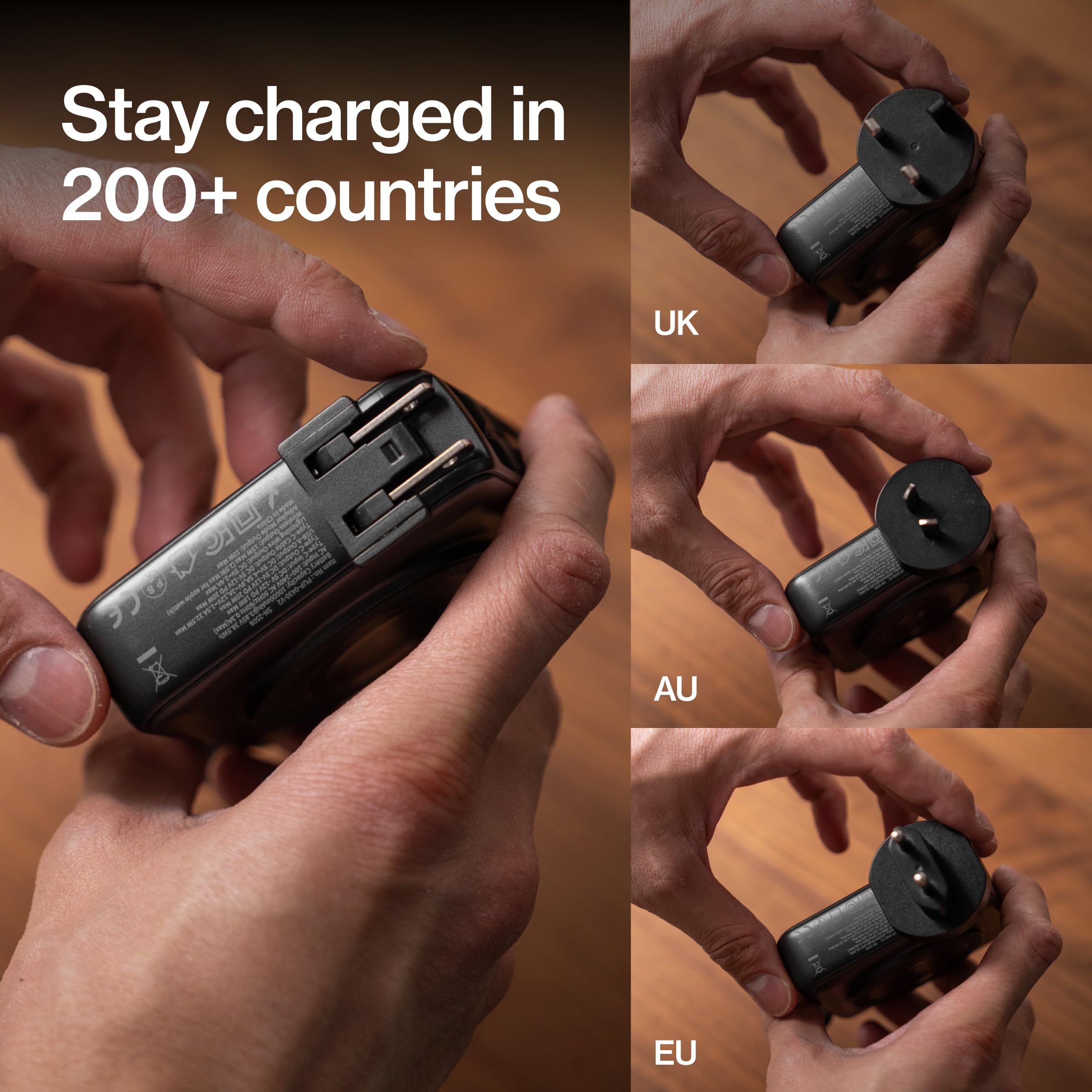 STATIK SmartCharge 5 en 1 banco de energía de viaje con enchufe de pared y cables USB C integrados, 10000mAh International Travel Essentials y cargador portátil europeo, compatible con iPhone 16/15/14