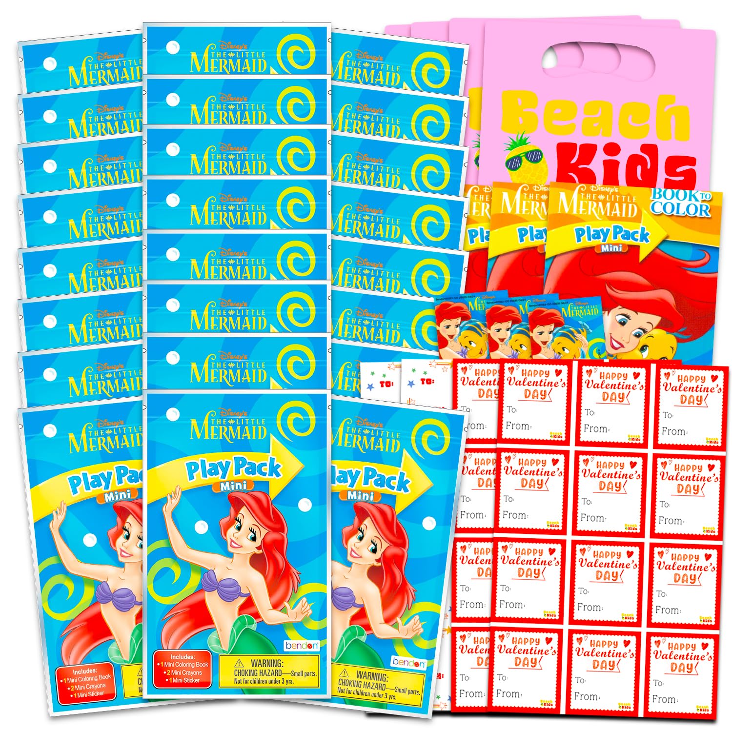 Disney Little Mermaid Valentine's Day Classroom Gift Exchange Bundle - 24 Princess Ariel Mini Coloring Activity Books for School Valentines Cards,