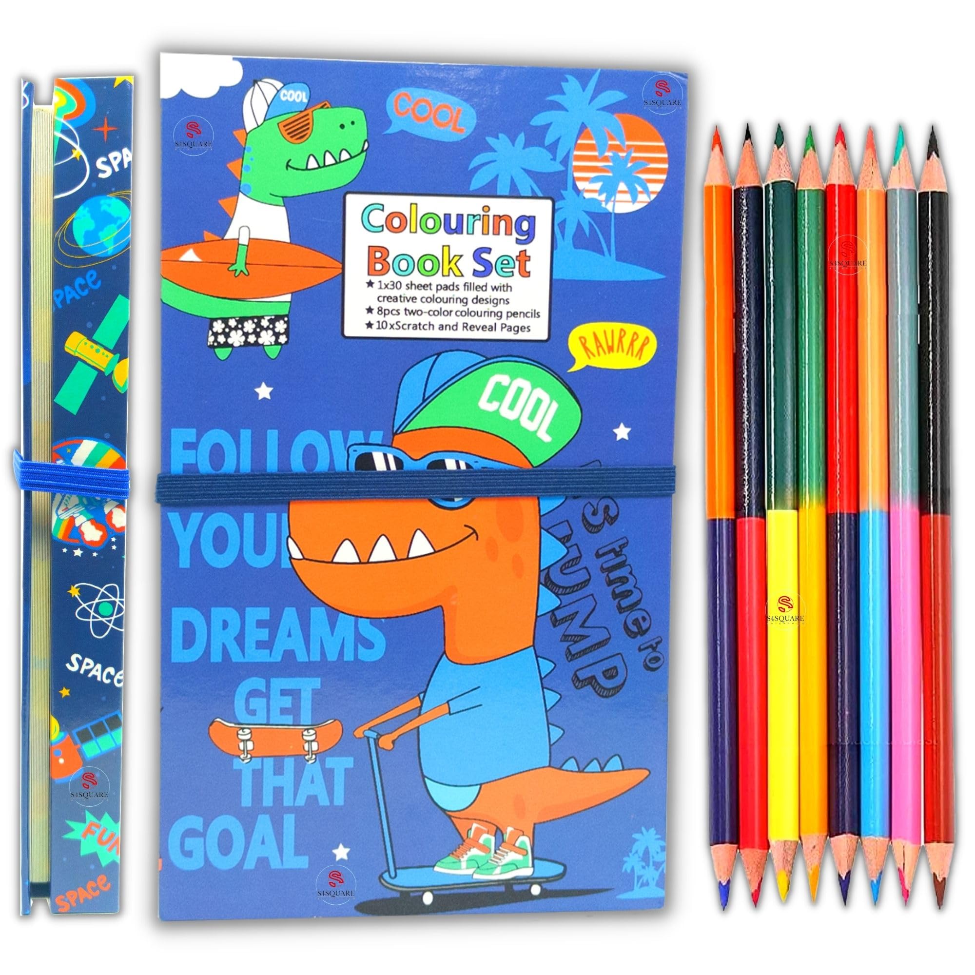 S4SQUARE ENTERPRISE ® Creative Coloring Book Set for Kids: 30 Pages Colouring Book, 10 Page Scratch Art Book, 8 Dual-Sided Pencils - Astronaut Space & Dinosaur Theme for Boys - Art & Craft Drawing Kit (B0CKZDN6N8) Amazon Price History, Amazon Price Tracker
