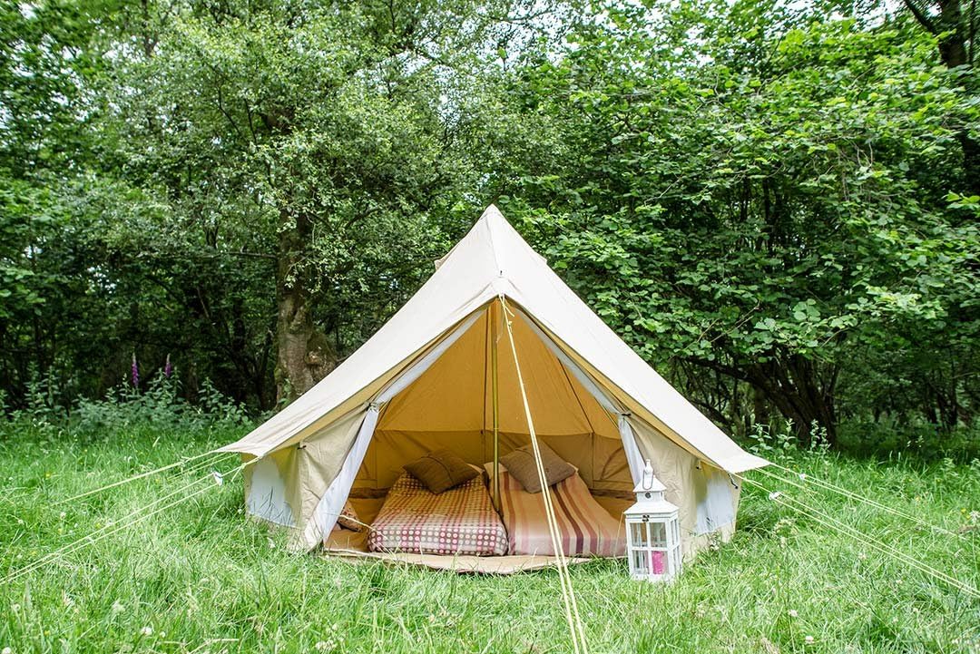 3m Canvas Bell Tent - Family Camping, Glamping, Festival & Party Tent 2 Man in Sand Includes Zipped in Groundsheet 285gsm 100% Cotton Canvas