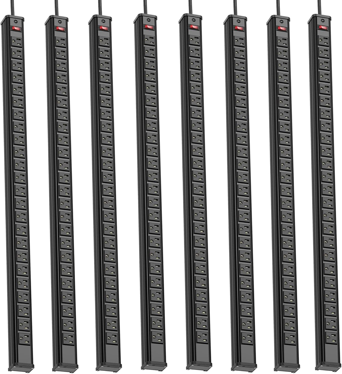 BTU 8PCS Long Heavy Duty Power Strip 24 Outlet Large Metal Power Strips Garage Workshop Commercial Industrial Power Strips with Circuit Breaker.10FT Cord 15A 125V 1875W (Black)