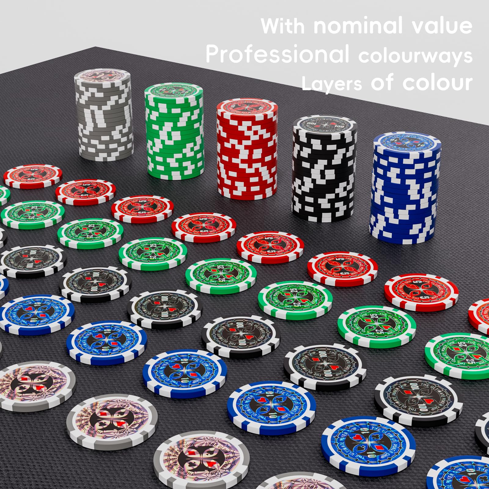 Texas Holdem Pokerchips-Set, 500-teiliges Poker-Set, Denomination Pokerchip-Set mit nummerierten, professionellen Casino-Chips, Aluminiumgehäuse, 11,5 g Gaming-Chips für Texas Hold'em, Blackjack-Spiel