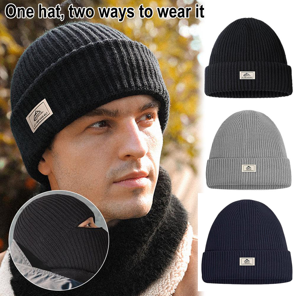 Cocila Herren Wintermütze – Unisex, Wollmütze, Warm, Beige & Dunkelblau