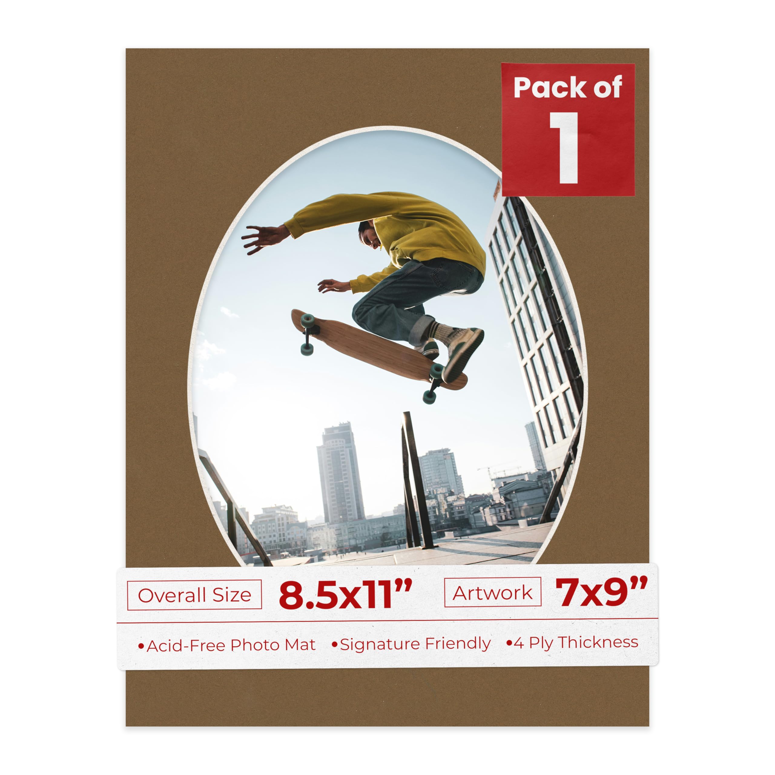 8.5x11 Mat Bevel Cut for 7x9 Photos - Precut Aged Oak Brown Oval Shaped Photo Mat Board Opening - Acid Free Matte to Protect Your Pictures - Bevel Cut for Family Photos, Pack of 1 Matboard-image-29