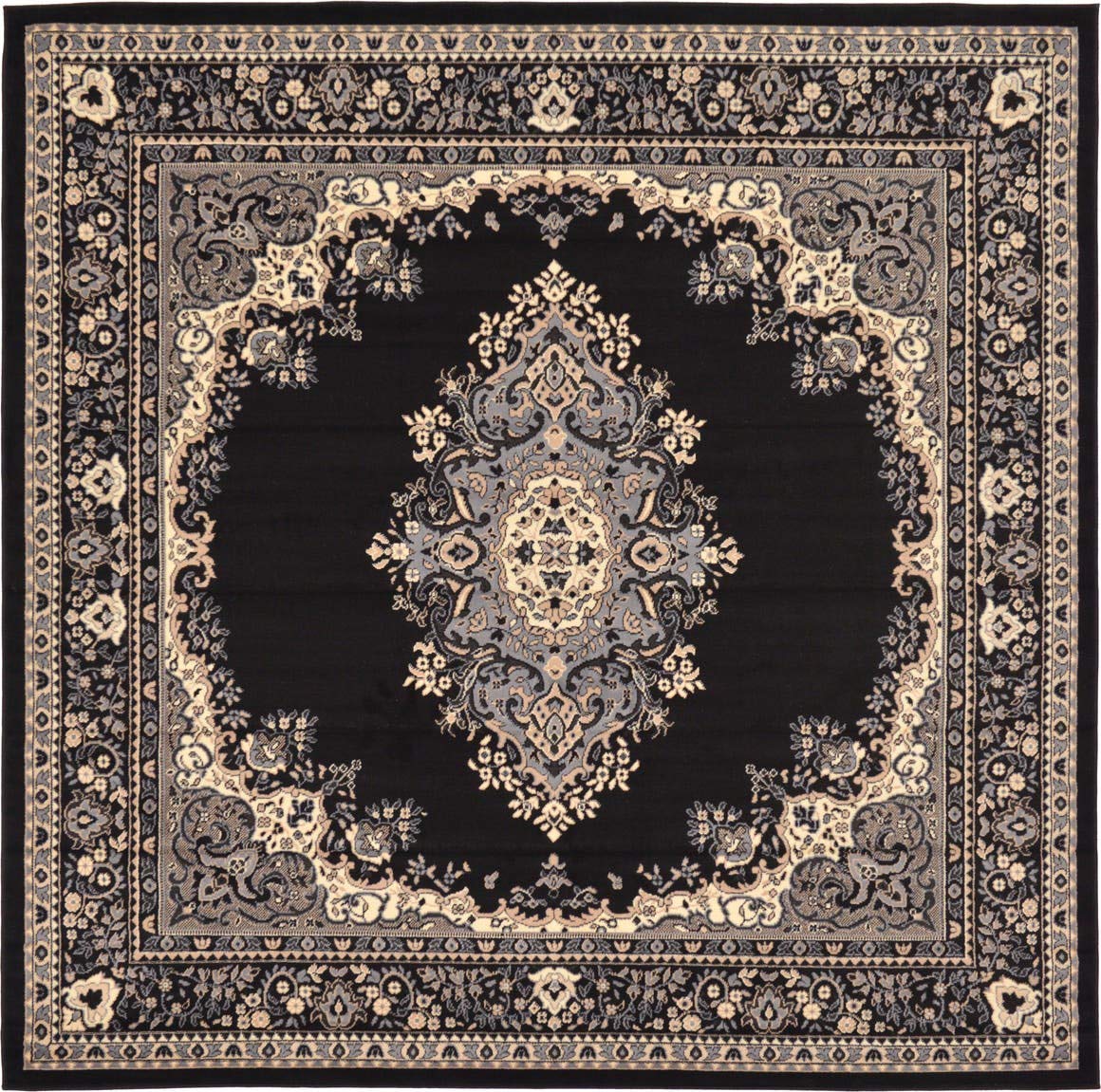 Unique Loom Reza Collection Traditional Persian Style Area Rug, 8' 0" x 8' 0", Black/Beige