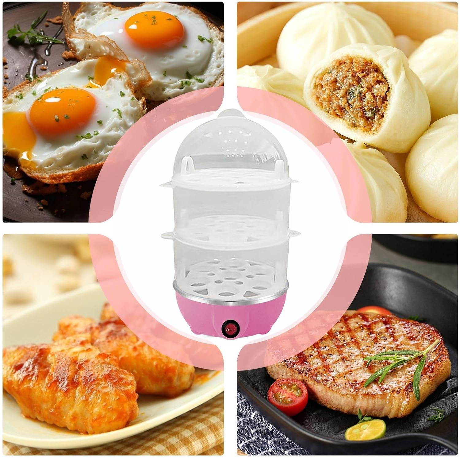 Electric Egg Cooker, Automatic Egg Steamer, Three‑Layer Kitchen Device for Hard Boiled Eggs Corn Noodles Dumplings Porridge with Built‑In Auto Shut Off, Fast Efficient Cooking Tool for Daily Home Use