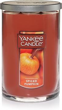 Yankee Candle Spiced Pumpkin Scented, Classic 22oz Large Tumbler 2-Wick Aromatherapy Candle, Over 75 Hours of Burn Time, Apothecary Jar Fall Candle, Autumn Candle Scented for Home