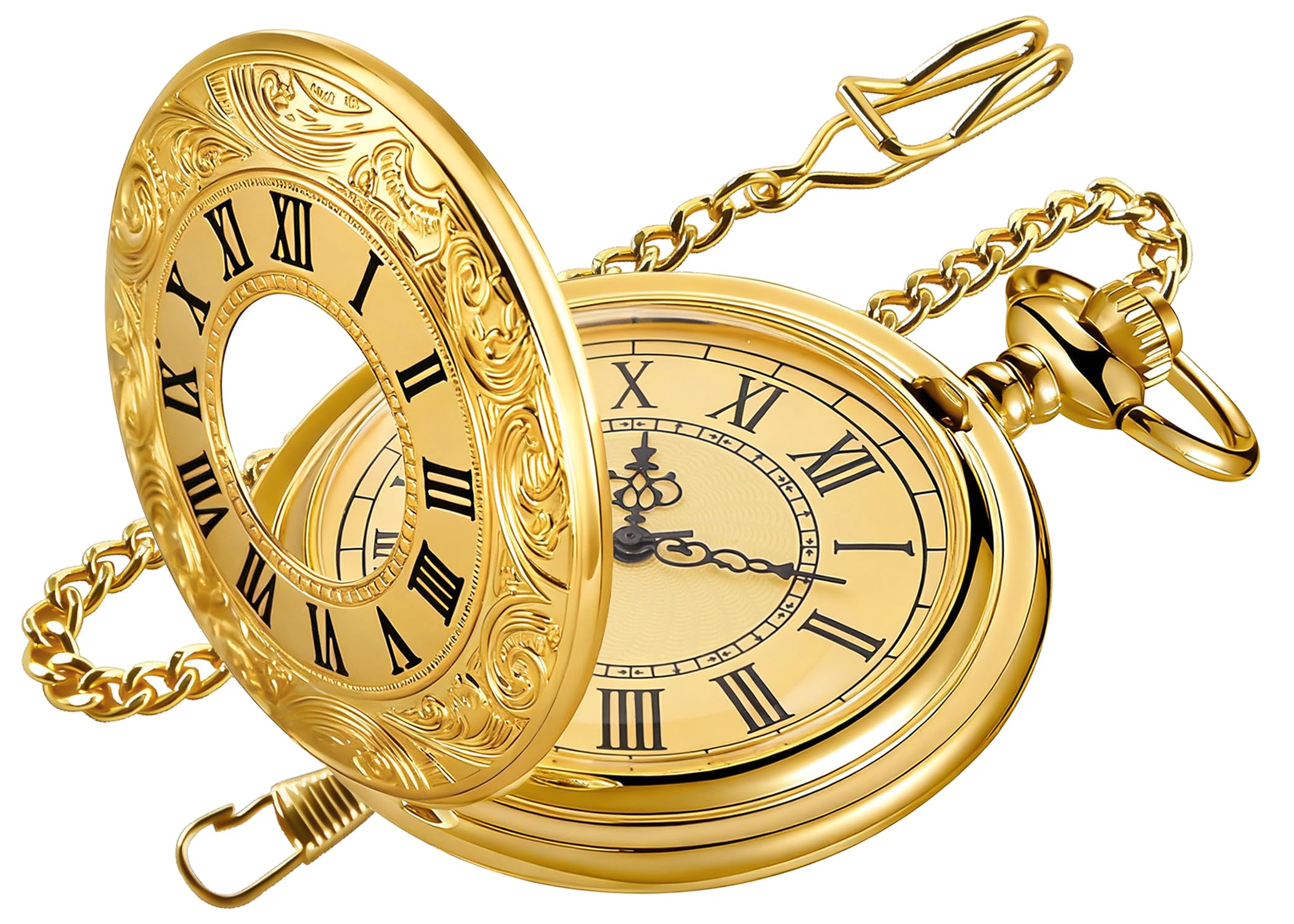 Hollowed Out Quartz Pocket Watch for Men, Arabic Numerals White Dial Pocket Watches, Quartz Pocket Watch with Chain for Christmas Graduation Birthday Gifts Fathers Day