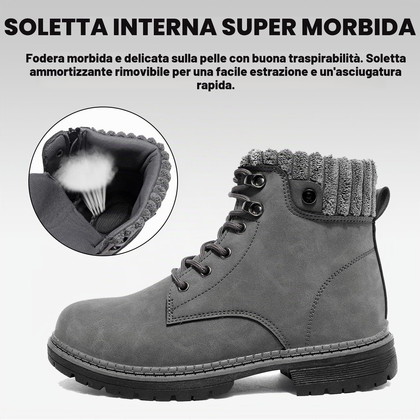 Stivali Donna Inverno Scarpe da Neve Impermeabili Stivaletti Pelliccia Stringate Outdoor Stivali da Trekking Caldi Snow Boots GR.37-42 Grigio-41EU