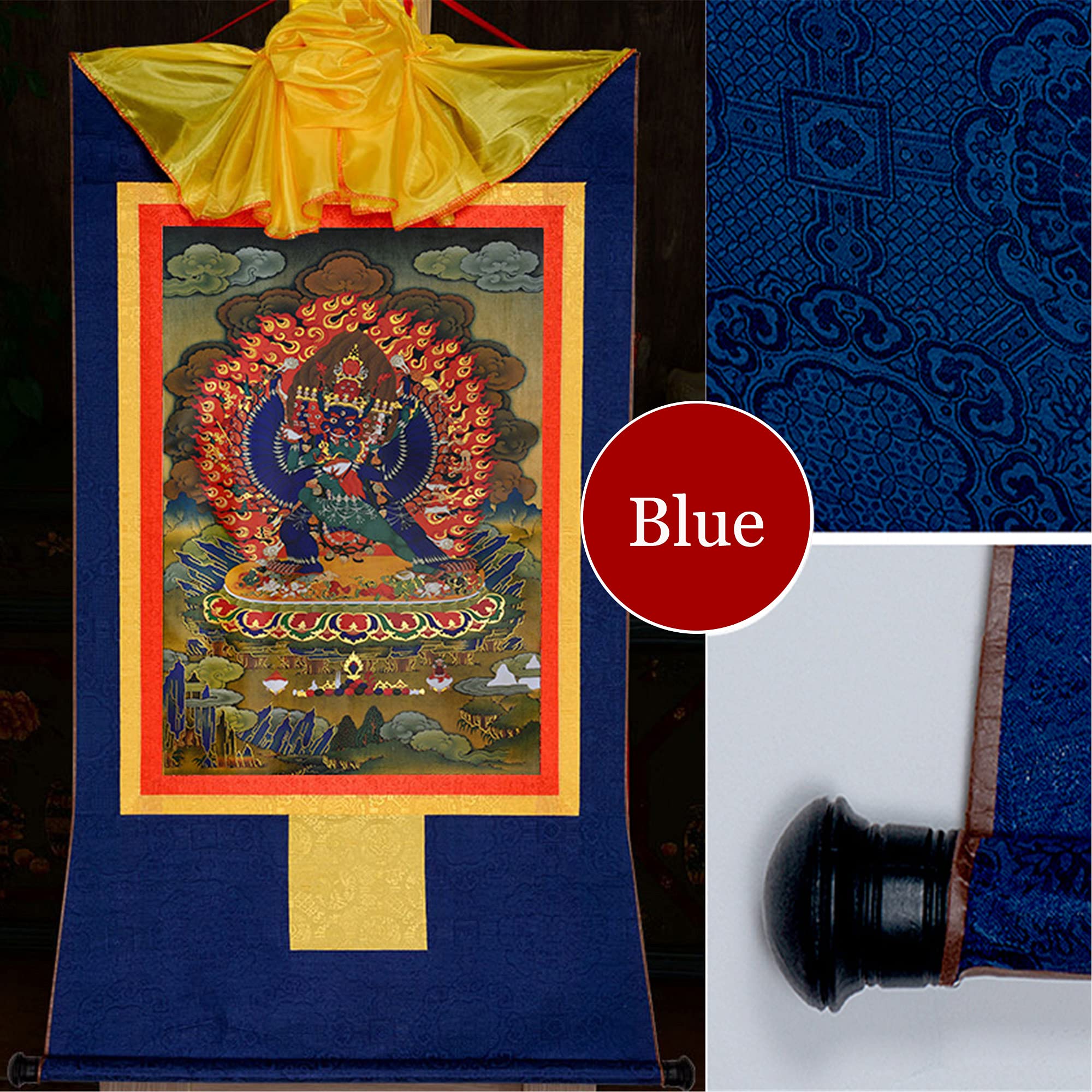 Gandhanra Thangka Tibetische Wandbehang,Yamantaka Thangka,Vajrabhairava Thangka,Heißgeprägter Buddha Wandteppich für Zen Wohnkultur, Meditation, Spirituelle Entspannung und Ruhe