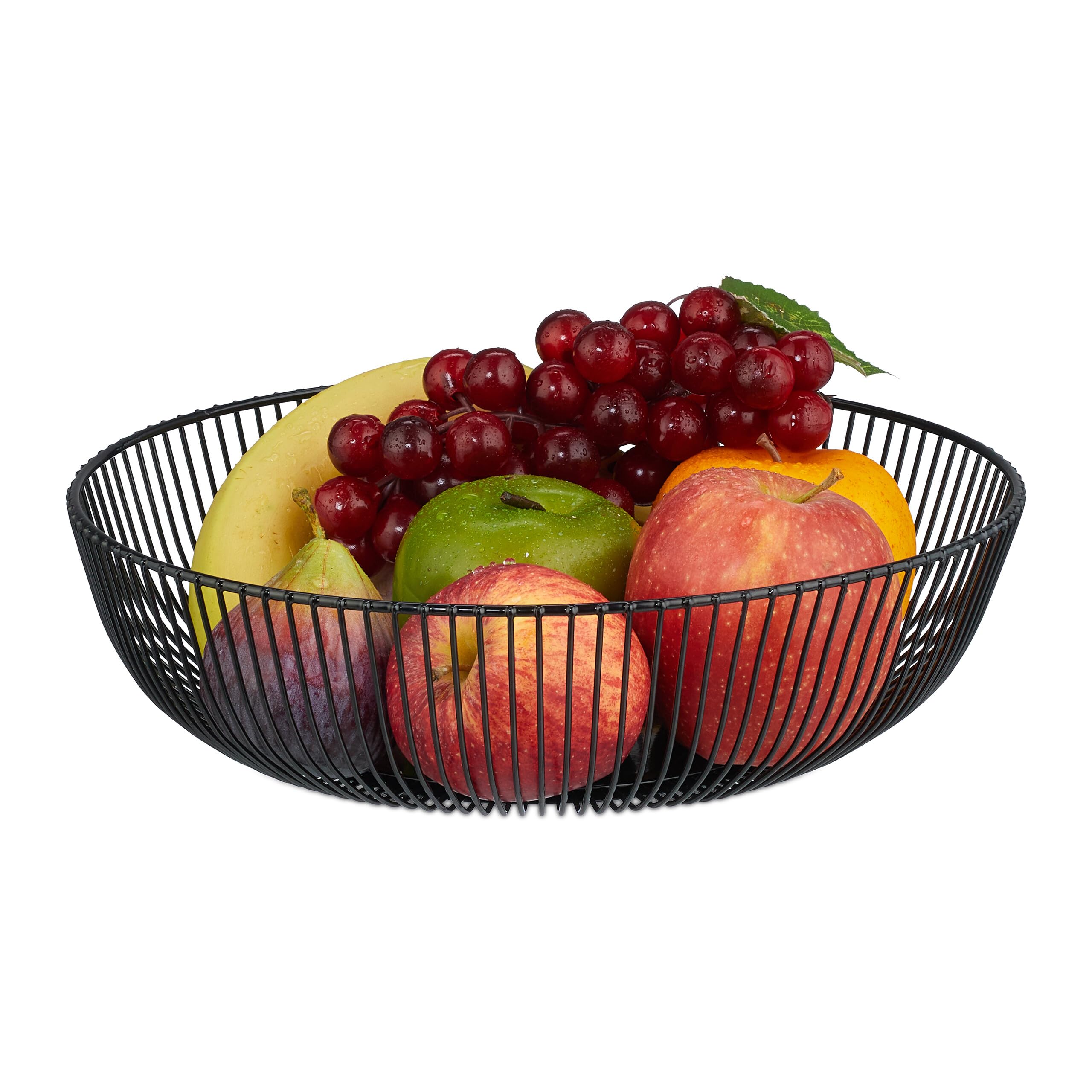 Relaxdays Metal Fruit Bowl, Round Wire Basket, HxD: 8 x 28 cm, Holder for Vegetables & Bread, Modern Design, Black