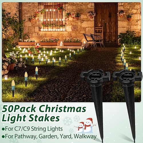 Miniatura 4 de Juego de 50 estacas de luz de plástico, estacas de Navidad de 4.5 pulgadas para luces de Navidad C7 C9 al aire libre, estacas de luz de Navidad